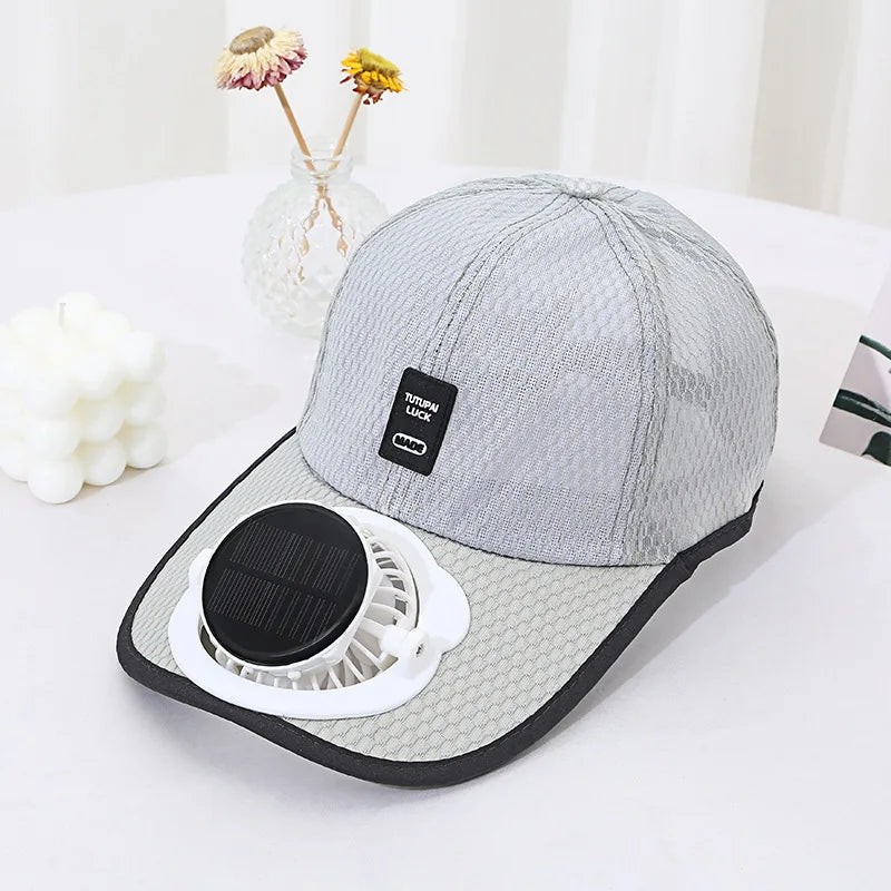 Solar Powered Cap with Fan Summer Breathable Mesh Sun Protection Outdoor Baseball Hat for Men USB Rechargeable Cooling Headwear