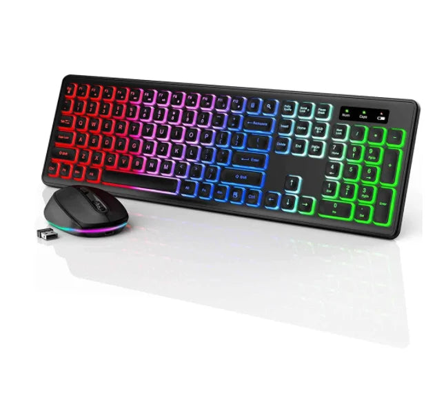 JOMAA 2.4G Wireless Keyboard Mouse Combo RGB Backlit Rechargeable Full-Size Ergonomic Type-c Wireless Keyboard Mouse Set