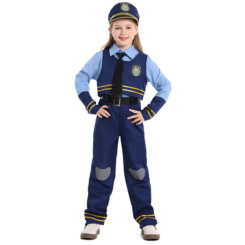 Kids Police Cosplay Costume Boys Girls Halloween Fantasy Disguise Outfits Children's Day School Stage Performance Set Hot Sales