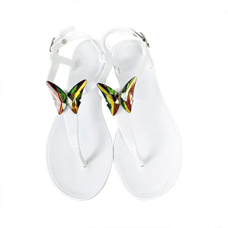 Size 36-42 Women Girls Jelly T- Tied Sandals INS Hot Sales Butterfky Transparent PVC Summer Beach Flip-flop Shoes S1064