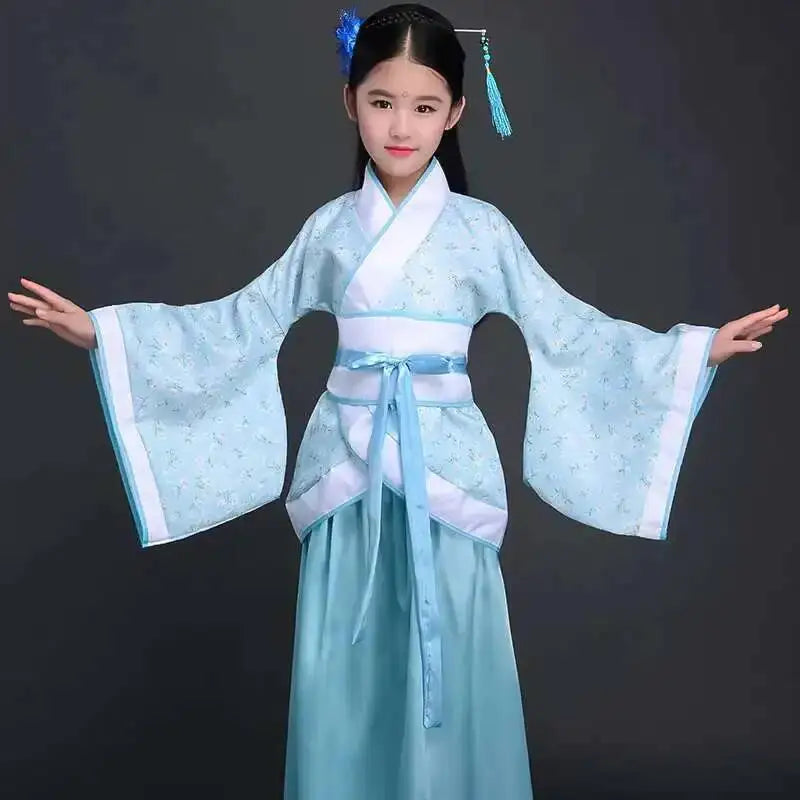 Hanfu Chinese Costume Girls Children Kimono Traditional Vintage Ethnic Fan Students Dance Halloween Japanese Yukata Kimono Style