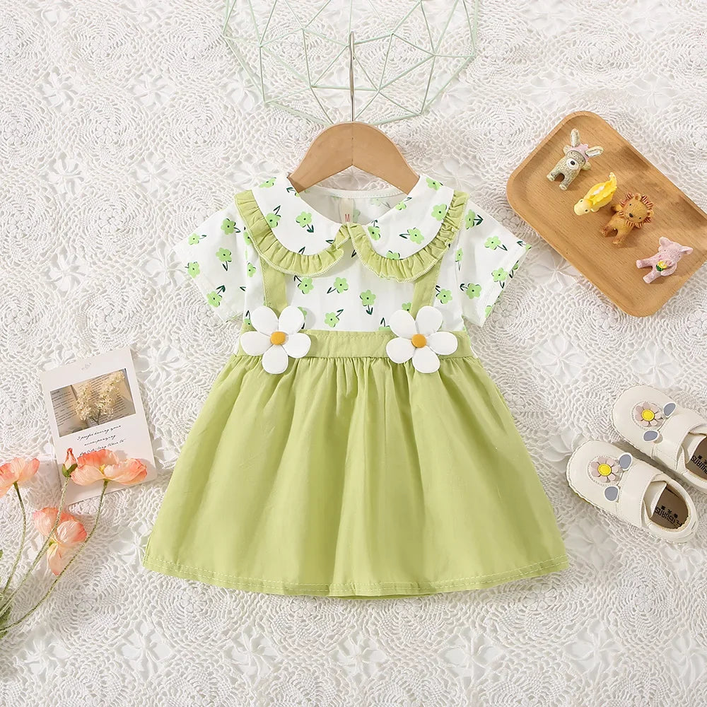 Baby Girl Dress Summer Small Floral Print Lace Lapel Cute Baby Girl Dress Summer Vacation Two Cute Baby Girl Dresses