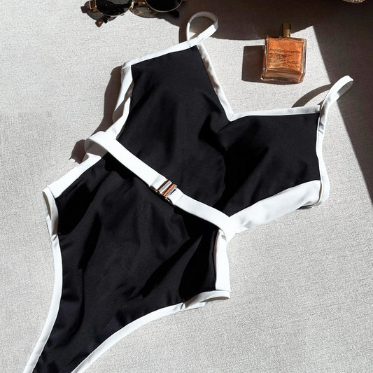 Push Up 2025 Sexy Women One Piece Swimsuit Female Swimwear Patchwork Biquini Belt Monokini Swimming Suit Bathing Suit Beachwear