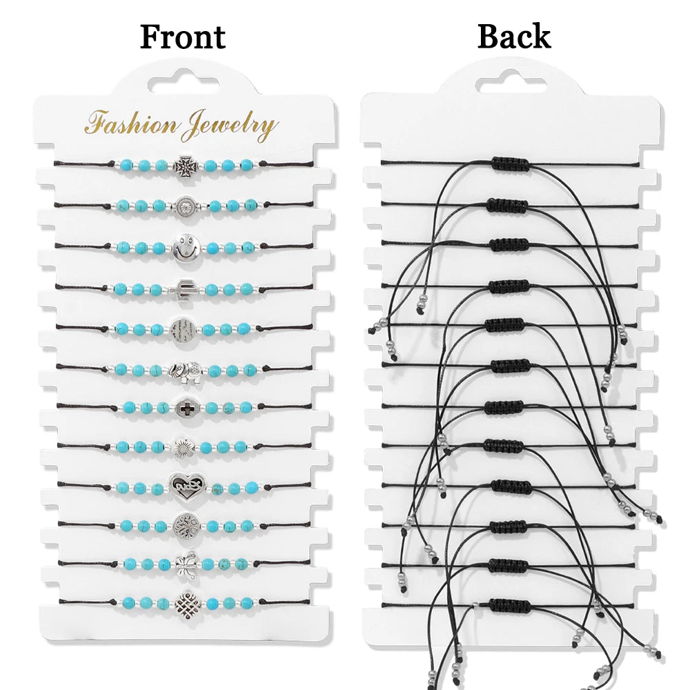 Wholesale 12pcs/set Bohemia Bracelet Set Colorful Natural Stone Crystal Seed Beads Evil Eye Braided Bracelets For Women Men