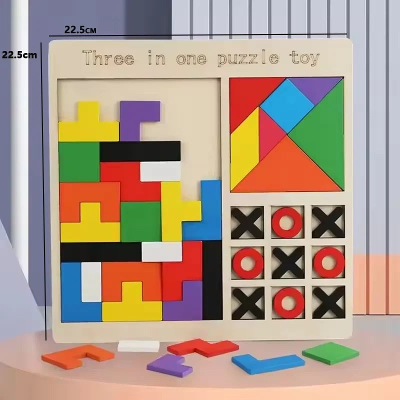 1 Set Wooden Blocks Puzzle Brain Teasers Toy Tangram Jigsaw Intelligence Colorful 3D Russian Blocks Montessori Educational