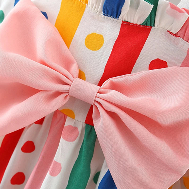 2Pcs/Set Colorful Baby Girl Birthday Party Princess Evening Dress Polka Dot Bow Knot Children Clothes 0 to 3 Years Kids + Hat