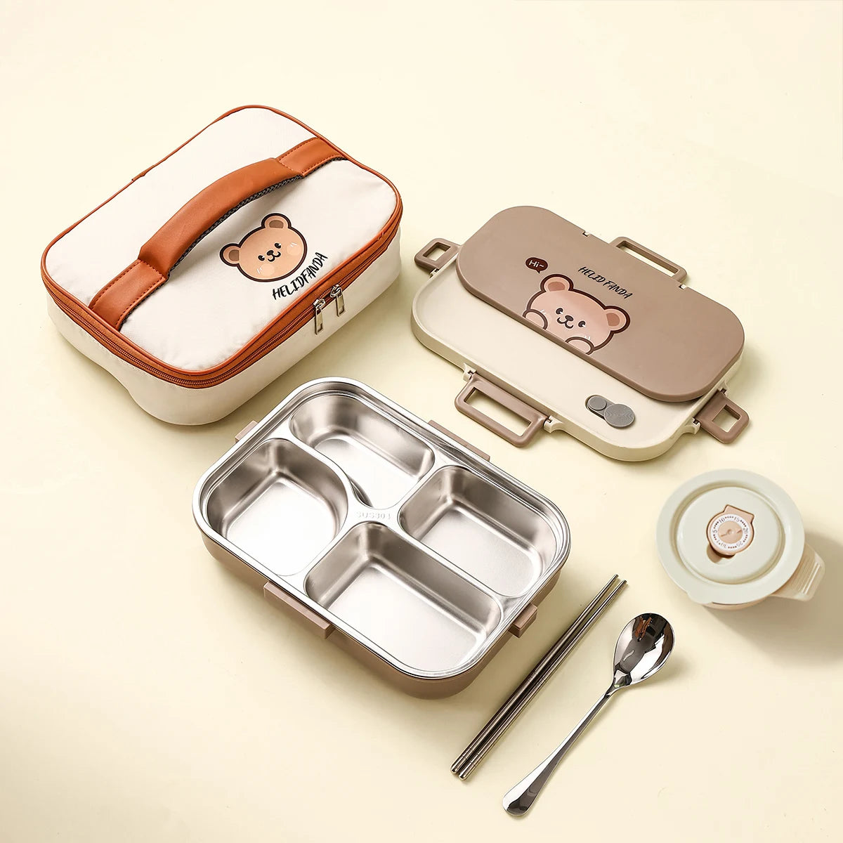 Large Capacity Divided Lunch Container Set For Kids Students Sealed 304 Stainless Steel Bento Lunch Box With Bowl&Cutlery 6