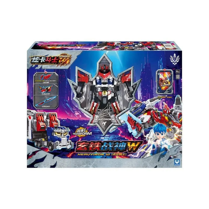Metal Cardbot Heavyiron W Transformation Robot Action Figure Model Toyblue Cop Trinity Suv Car Card Truck Mech Model Toys Gifts