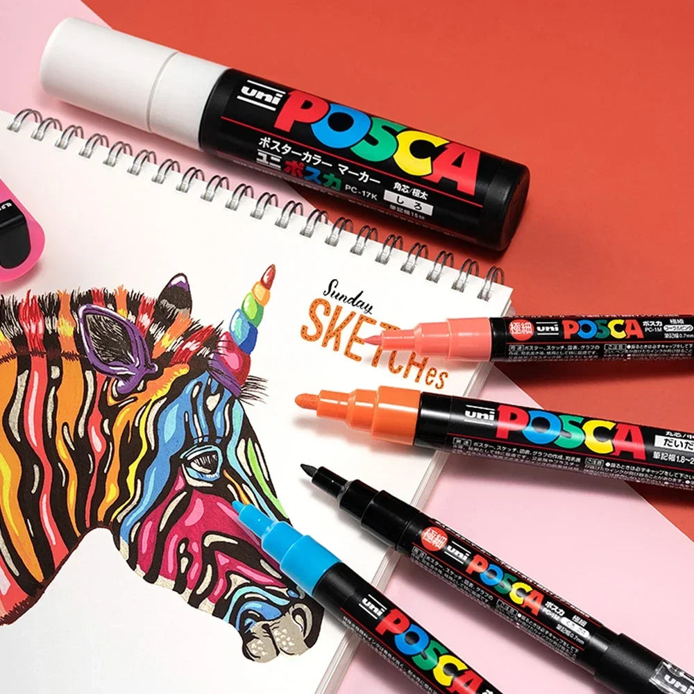 16pcs Japan UNI POSCA Markers Set Acrylic Graffiti Drawing Permanent Waterproof Children's Drawing PC-3M/1M/5M Art Supplies