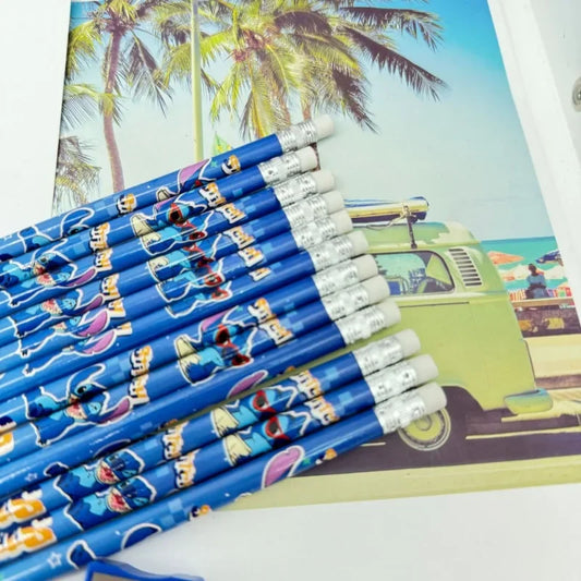 12pcs Cute Stitch Anime Cartoon Kawaii Pencils with Sharpener for Students Children School Supplies Writing Tool Gifts for Kids