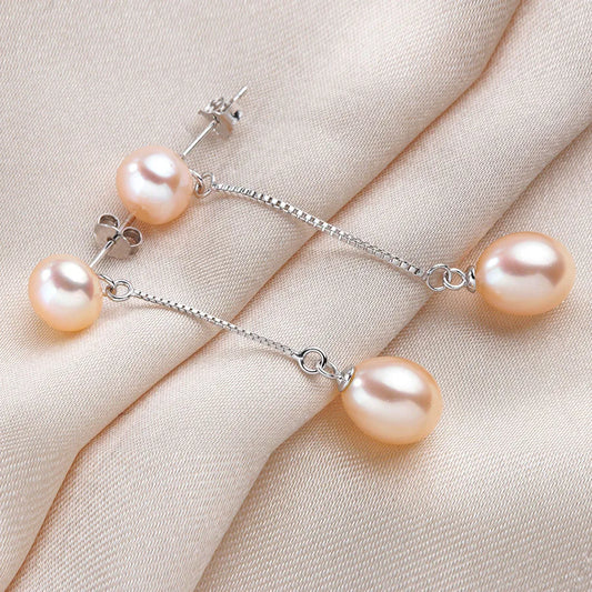 HENGSHENG New Simple 925 Sterling Silver Drop Dangle Earrings Double Natural Freshwater Pearls Fashion Jewelry For Wedding Women