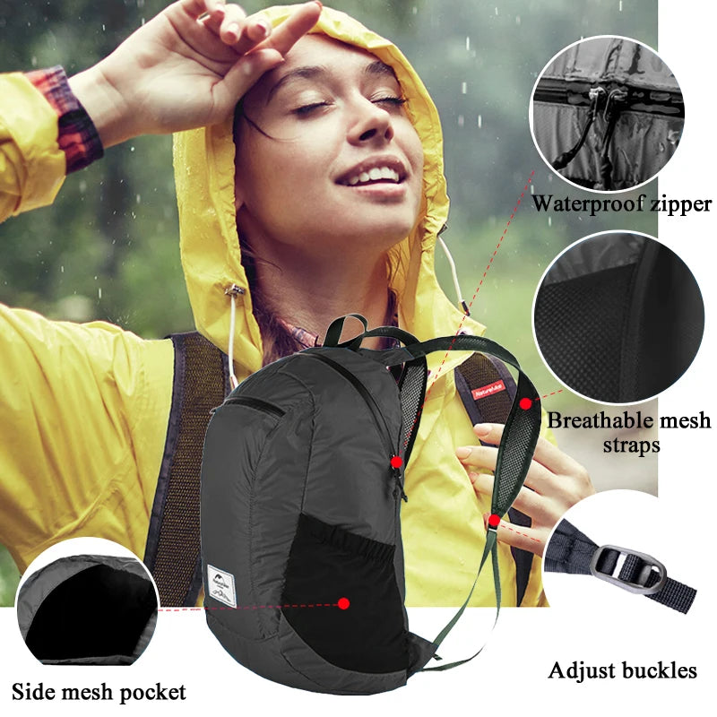 Naturehike 18L Camping Backpack Portable Ultralight Waterproof Nylon Bags Man Outdoor Foldable Sports Travel Hiking Backpack