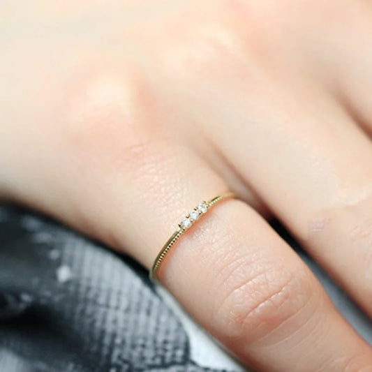  S925 Sterling Silver Plated 14K Gold Sparkling Three Zircon Rings for Women Exquisite Wedding Party Jewelry Accessories