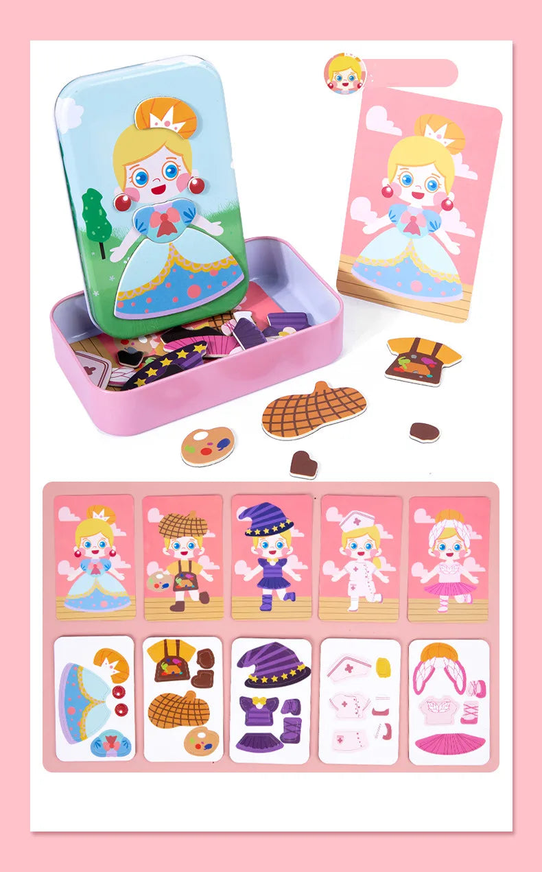 Magnetic 3D Puzzle Children Dress Up Change Facial Expression Game Iron Box Jigsaw Early Education Imagination Toys Girls Gifts