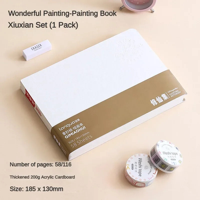 58 Sheets Borrence Drawing Notebook Sketchbook Handheld Portable Watercolor Coloring Book Oil Paint Gouache Notepad Stationery