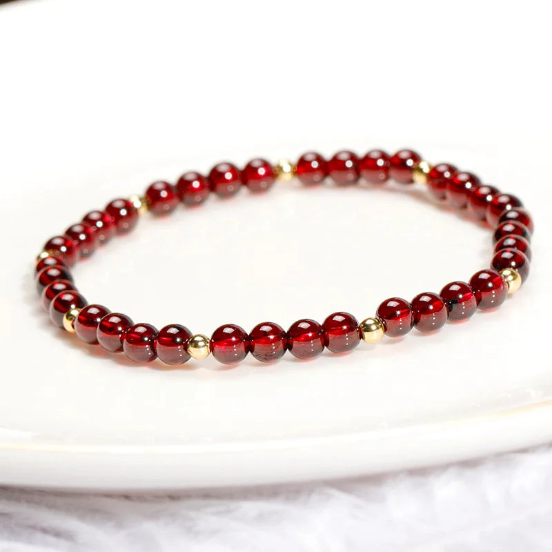 Exquisite 14k Gold Plated Wine Red Natural Garnet Beaded Bracelets for Women Female Lucky Fashion Jewelry Christmas Gifts YBR585