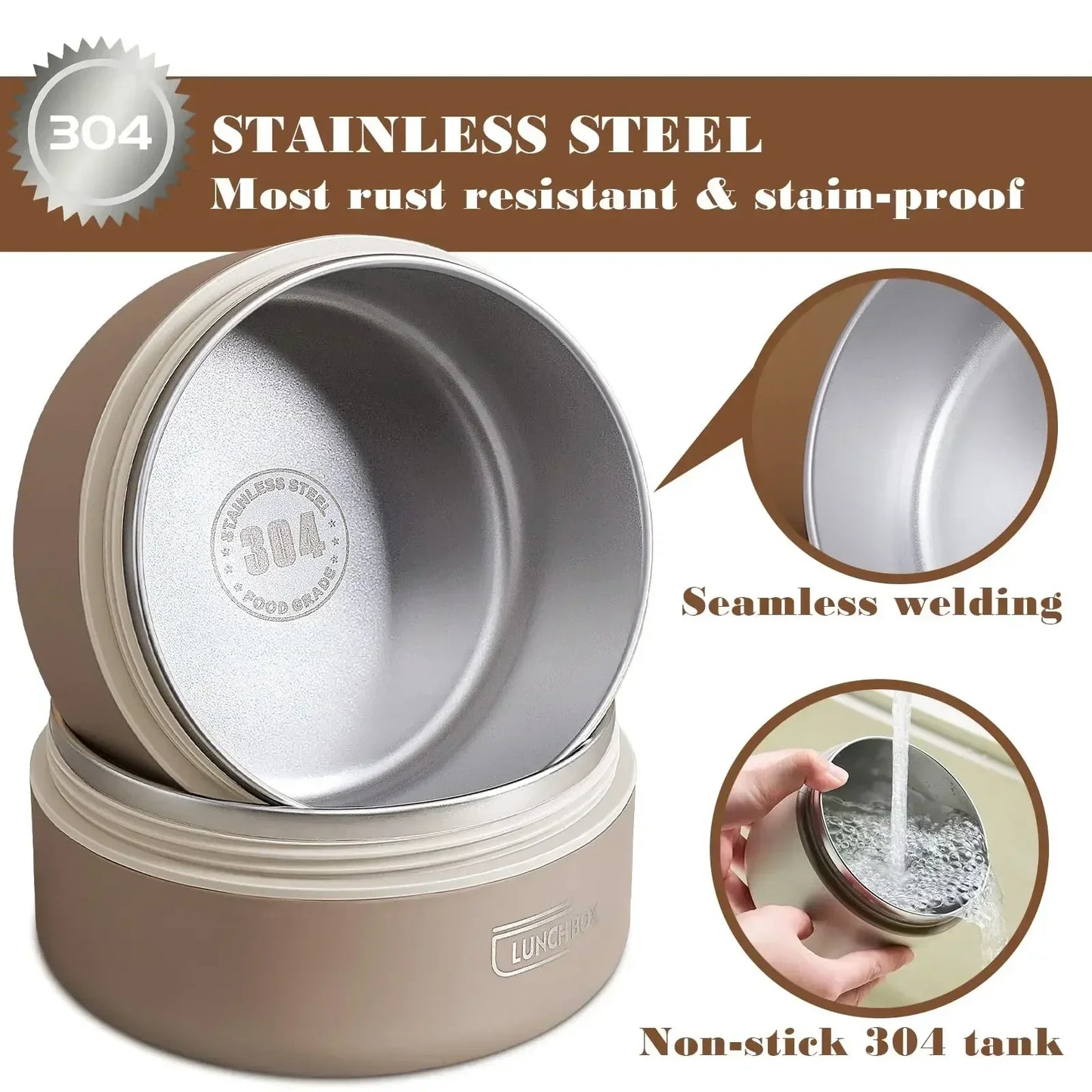Lunch/Snack Box for Thermal, Stackable 2-Tier stainless steel Insulated Bento Box Set for Adult Kids Men Women