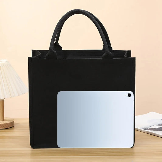 Leisure thickened handheld canvas tote bag black three-dimensional men and women large-capacity simple shopping bag handbags