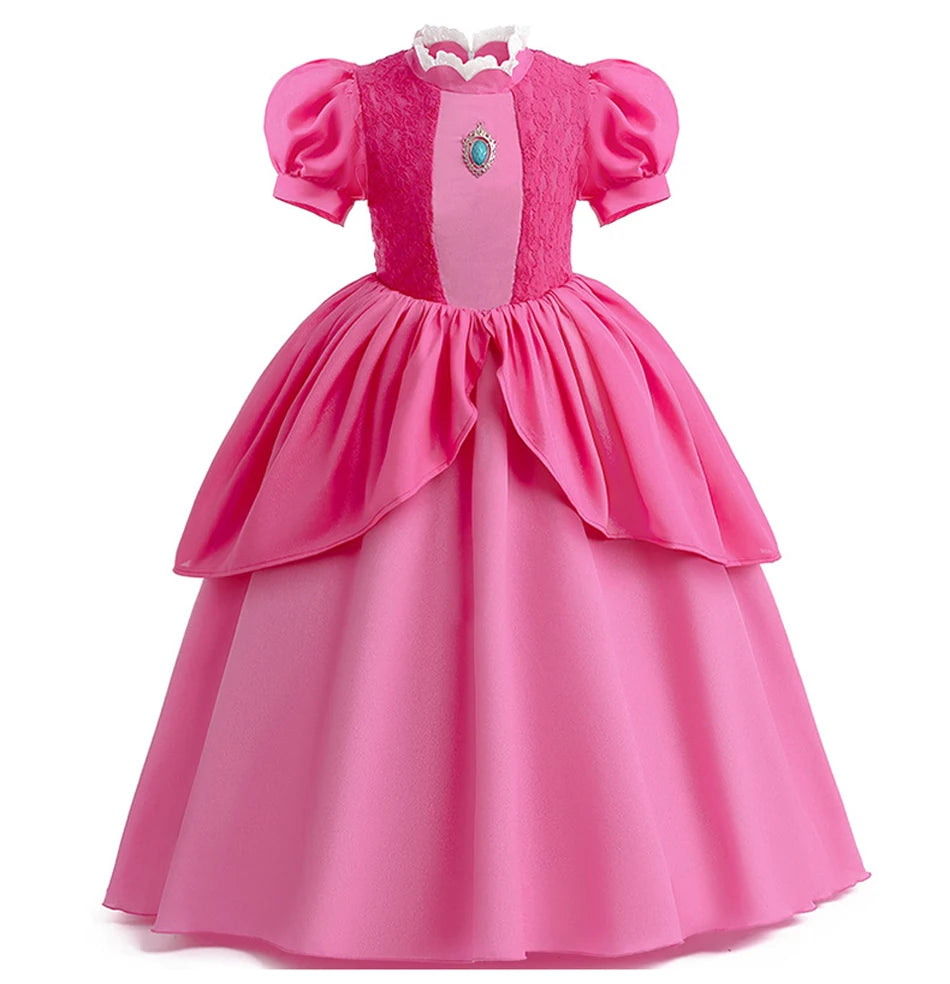 Girls Peach Princess Dress Halloween Fantasy Costume Children Ceremonial Luxury Carnival Outfits Kids Elegant Gowns Pagent Sets