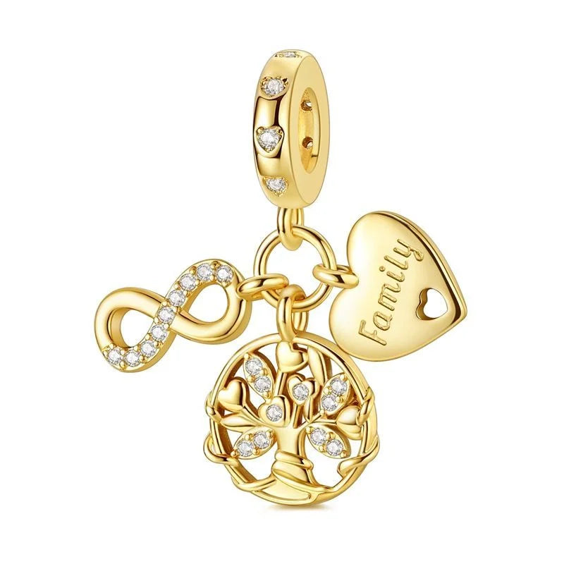 925 Silver Family Series Mother Daughter Splittable Heart Mom Charm Beads Fit Necklace Bracelet Mother's Day DIY Jewellery Gifts