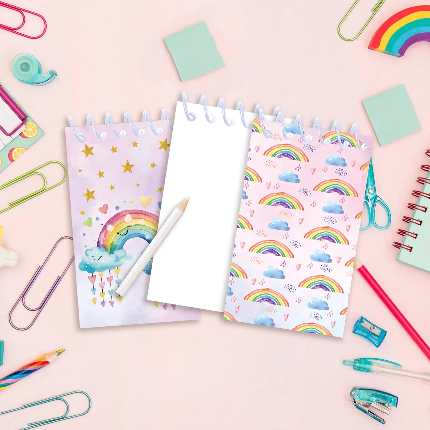 8pcs Rainbow Themed Mini Spiral Pocket Notebooks Memo Pad Coil Booklet Notepads For Gifts Office Stationery School Diaries