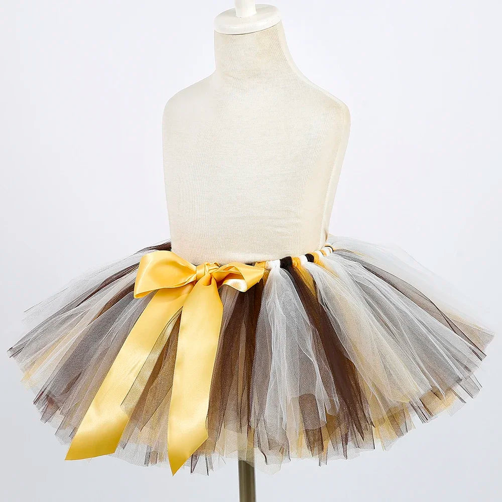 Girls Lion Tutu Skirt with Headband Fluffy Baby Girl Birthday Party Tutu Outfit Halloween Lion King Costume for Kids Tulle Skirt