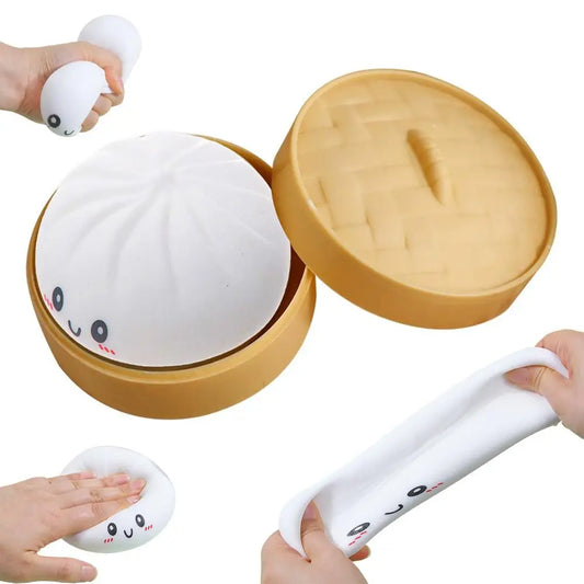 Colorful Dumpling Squishes Stress Balls Fidget Sensory Toys Simulation Food Squishies Bun with Steamer Squeeze Dough Ball Gifts