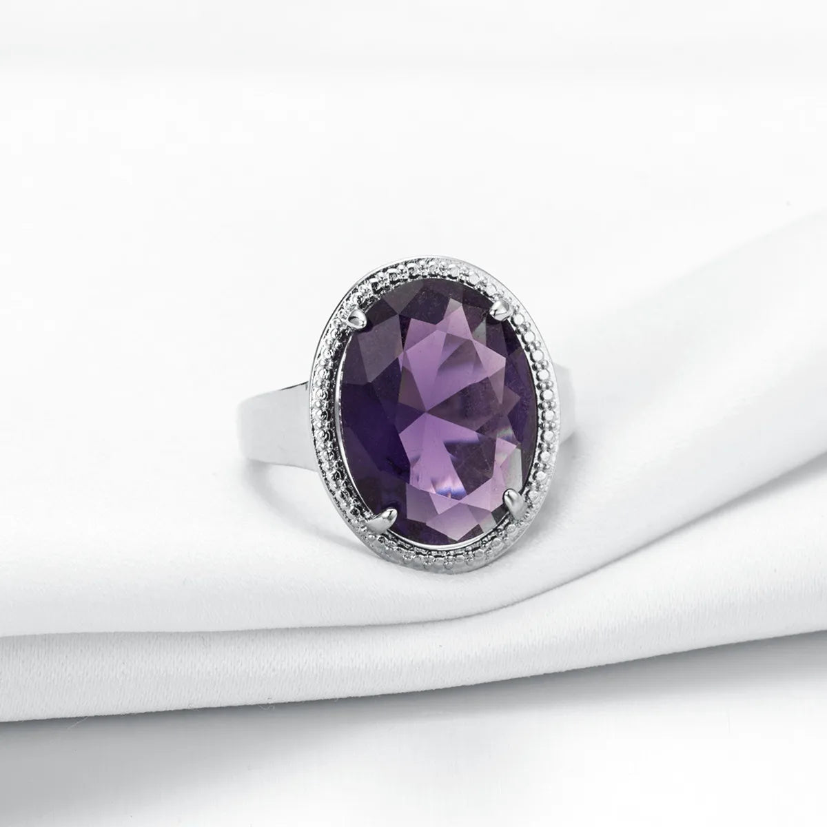 Women's Jewelry S925 Silver Ring Amethyst Ring Exaggerated Egg Shaped Female Ring for Women Wedding Party Gifts