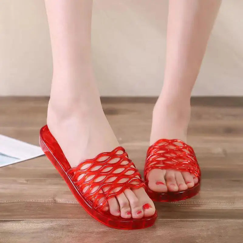 Classic Plastic Mom Slippers Women's Outdoor Fashionable Non-Smelly Old-Style Crystal Jelly Slippers Home Comfortable Sandals