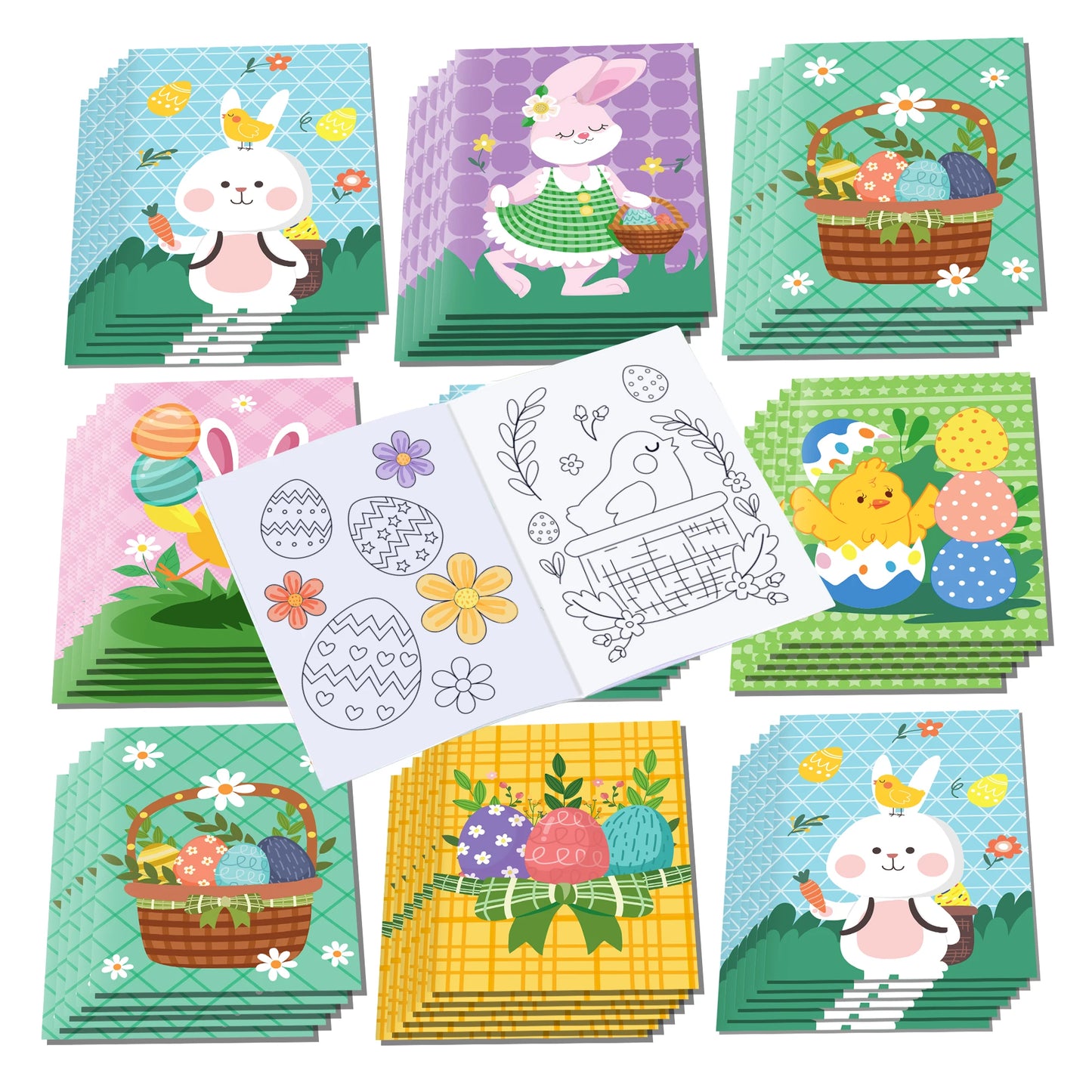 12pcs Easter Graffiti, Drawing Painting Books, Kids Gifts,Egg Bunny Rabbit Pattern,DIY Coloring Book,Birthday Party Gifts