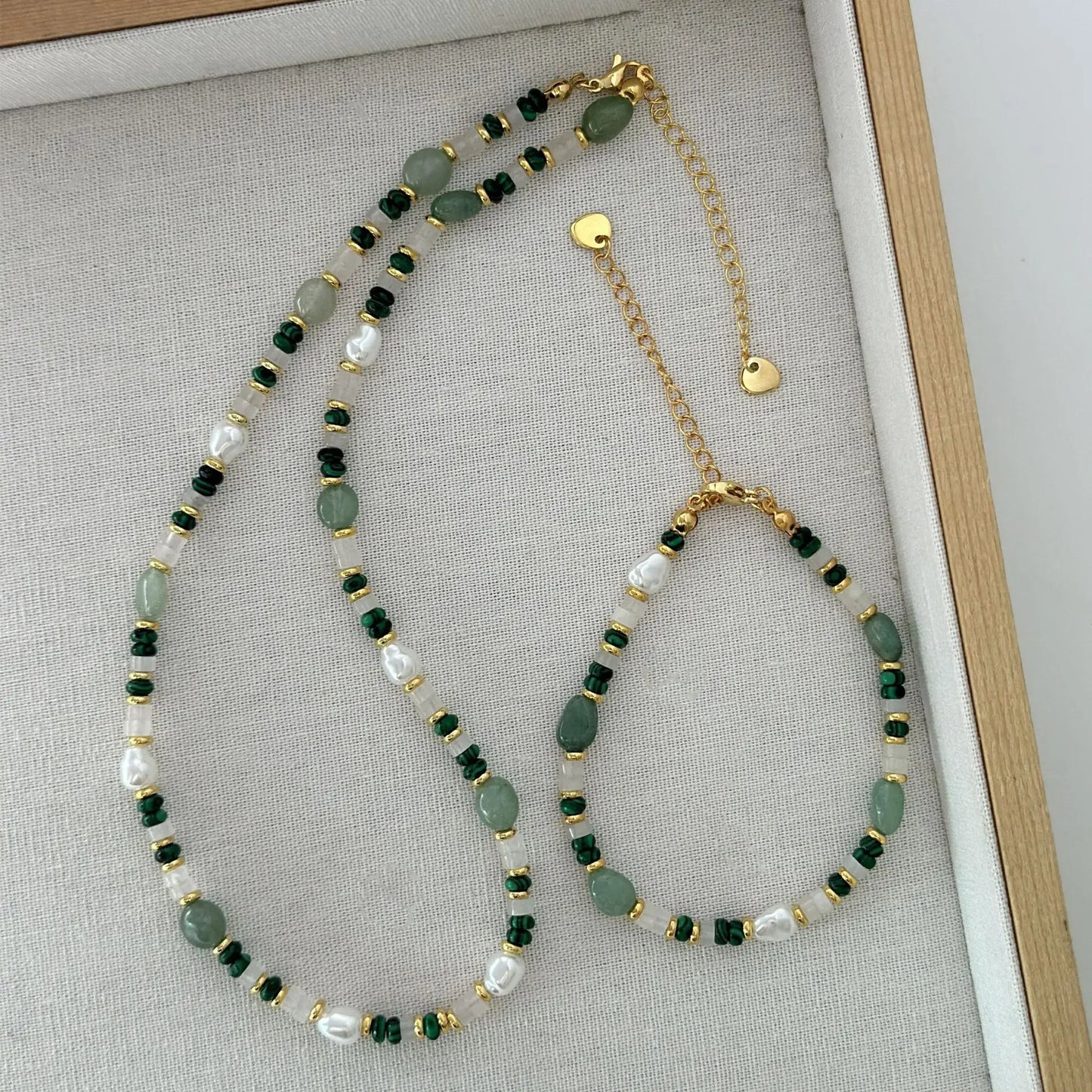 New Arrival Trendy Natural Freshwater Pearl & Jade Stone 14K Gold Filled Female Jewelry Set For Women Necklace Bracelet Gifts
