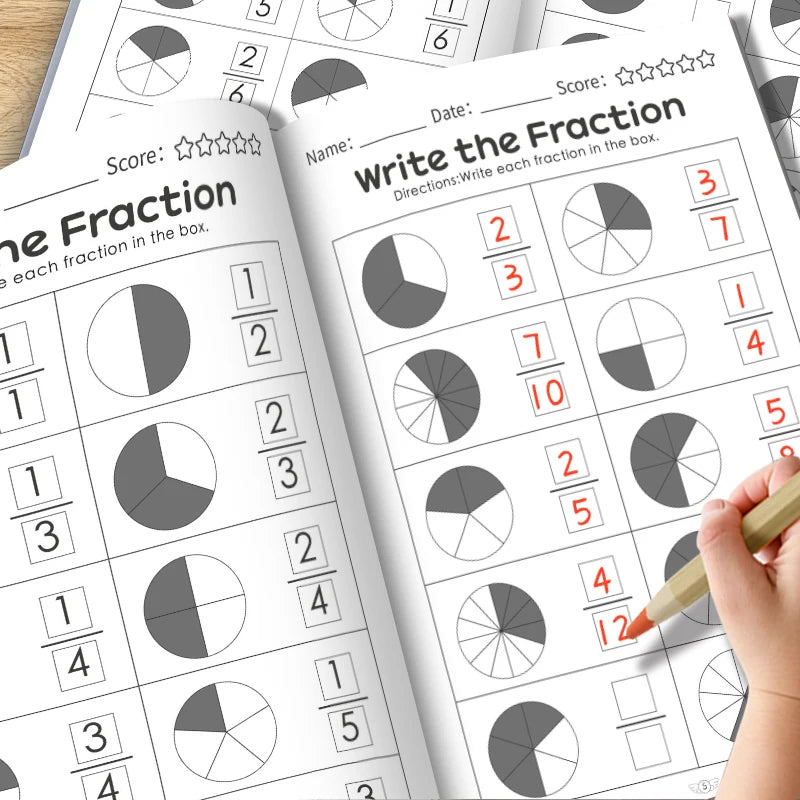 32 Pages/Set Math Fraction Workbook for Kids Learning Basic Fractions Educational Mathematics Exercise Book Teaching Aids