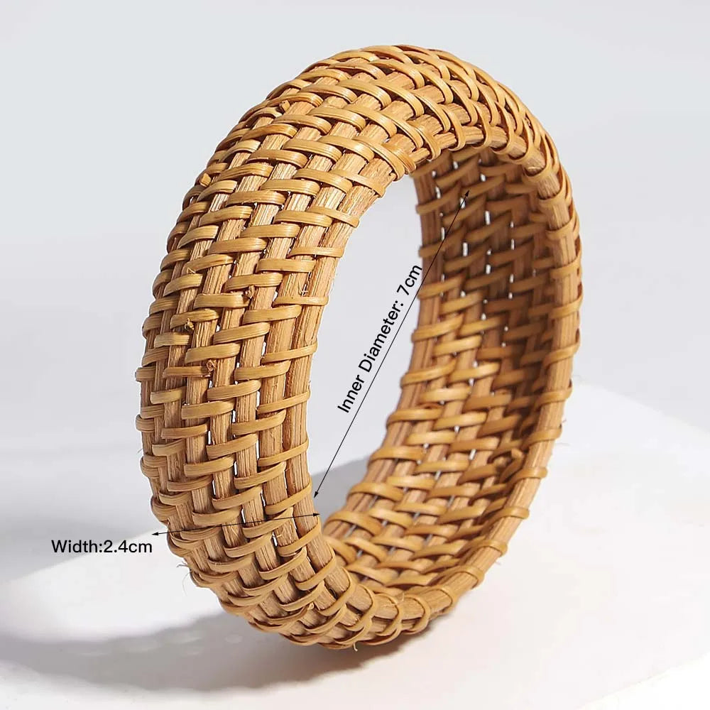Amorcome Bohemian Wicker Rattan Weave Handmade Bangles Bracelets For Women Boho Chunky Beach Style Ladies Ethnic Straw Jewelry