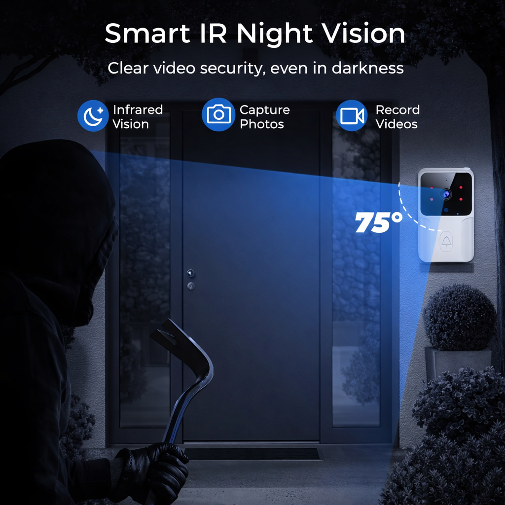 Wireless Video Doorbell Camera, WiFi Two-way Talk Doorbell with IR Night Vision, Smart Home Security Surveillance Monitor