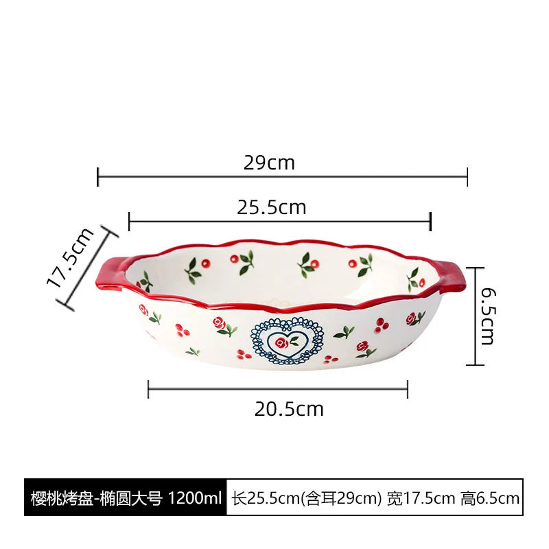Rectangular Oval Bakeware Pan With Handle Ceramic Baking Dish Roasting Lasagna Pan Kitchen Salad Cheese Baked Pan Flowers