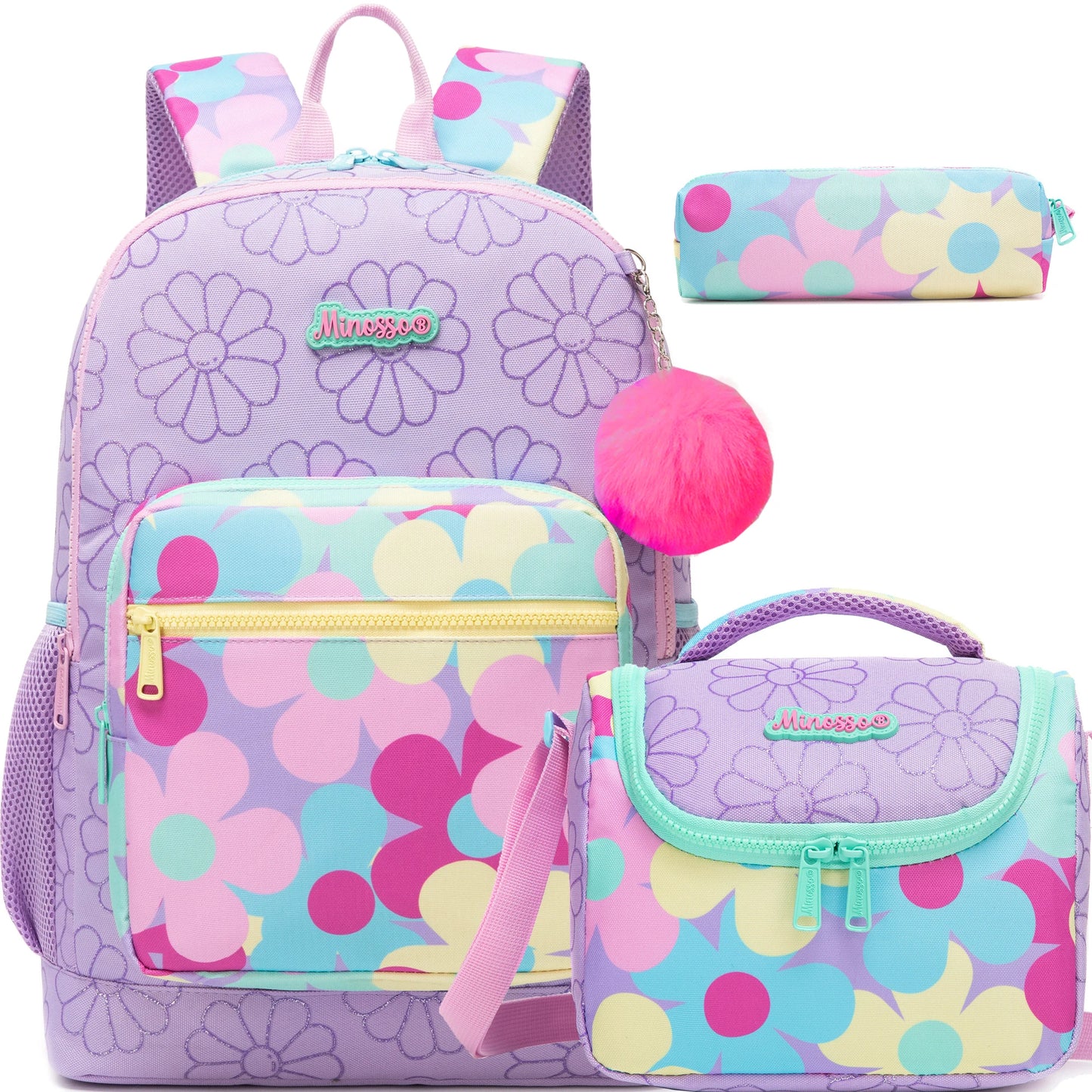 Cute Lightweight School Backpack for Girls 6-8, Kids Bookbag with Insulated Lunch Box, Elementary Daypack for K-3rd Grade