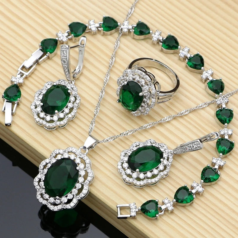 Women Silver 925 Costume Jewelry Sets Natural Black Stones Earrings Fashion Jewelry Gift for Her Party Bracelet Necklace Sets