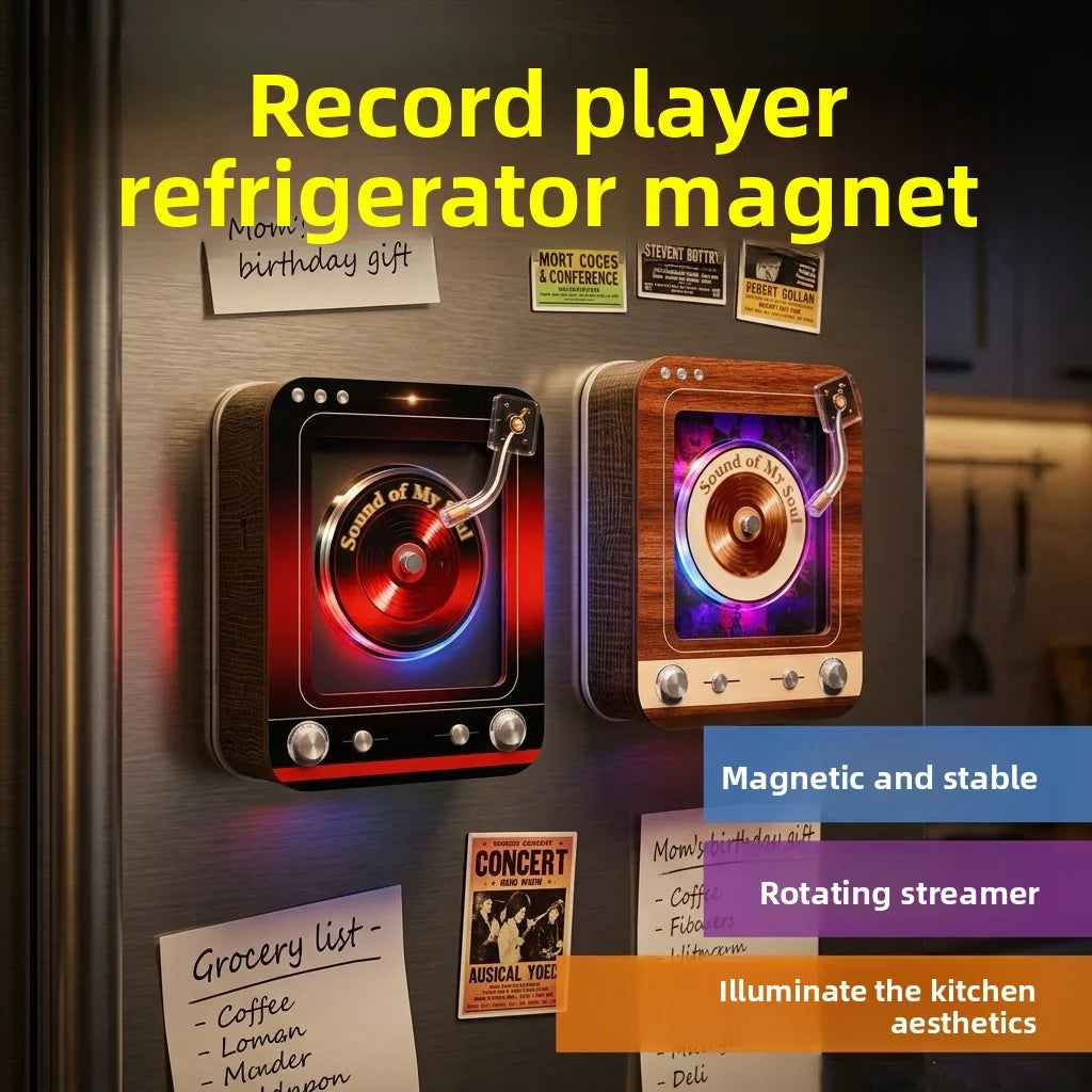2026 Retro Turntable Shaped Acrylic Fridge Magnet NFC Induction Rotatable Magnetic Music Decor Auto Play Songs