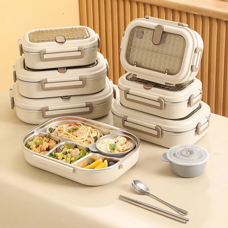 304 Stainless Steel Insulated Lunch Box Office Workers Sealed Portable Lunch Box with Bag Students Kids Commercial Bento Box Set