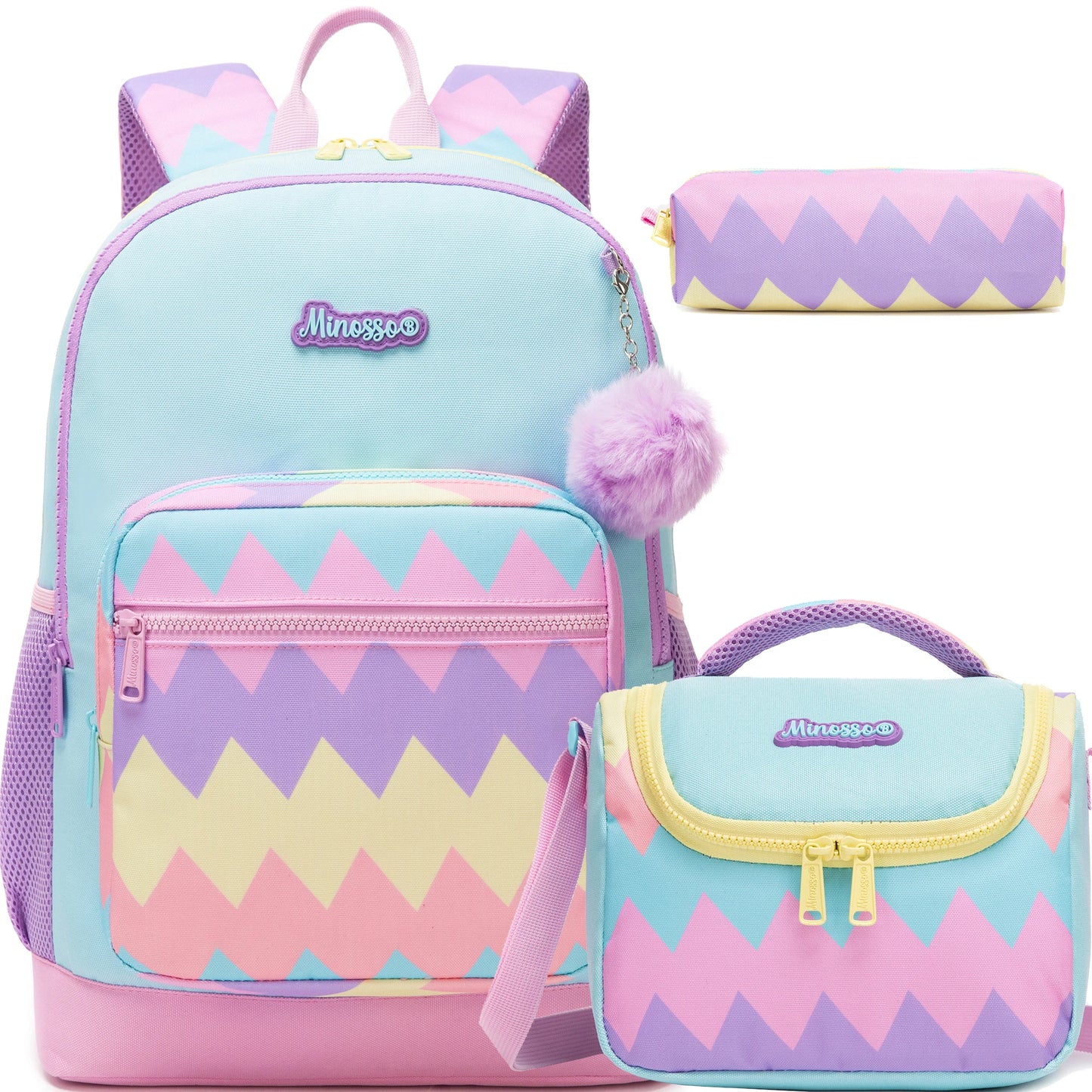Cute Lightweight School Backpack for Girls 6-8, Kids Bookbag with Insulated Lunch Box, Elementary Daypack for K-3rd Grade