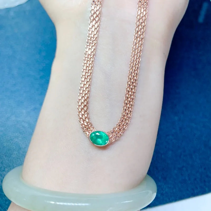 Natural Genuine Emerald Sterling Silver Pendants Precious Gemstone Romantic Fine Jewelrys S925 Gift Engagement