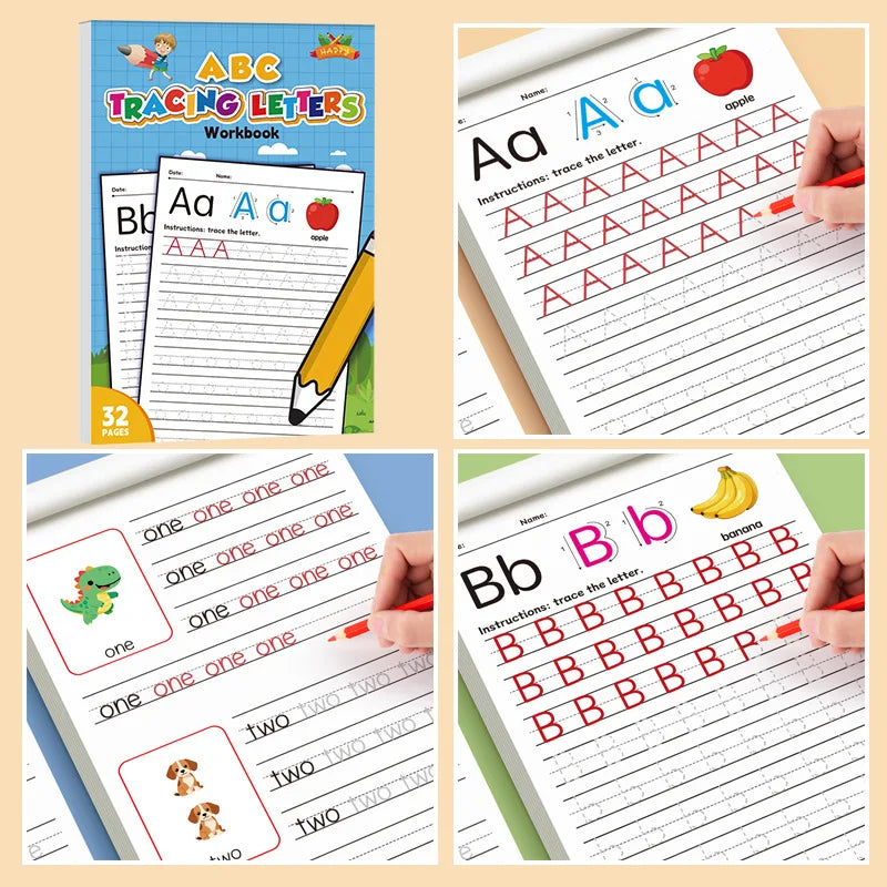 32-Page Children's Handwriting Practice Book, English Alphabet Letters, Tracing and Writing Pen Control Training Book, Children's Early Education Workbook, Learning to Write, Suitable for Home and School Writing Aids