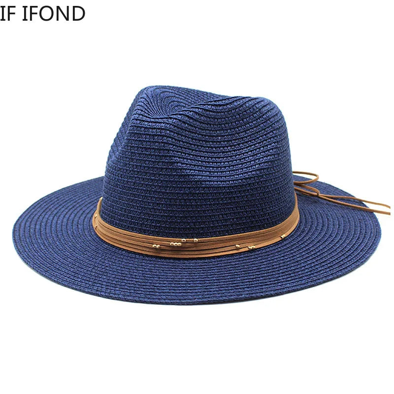 Big Size 60CM New Straw Hat 7cm Brim Summer Cooling Beach Sun Hat Outdoor Party Panama Jazz Hat Sombreros De Mujer