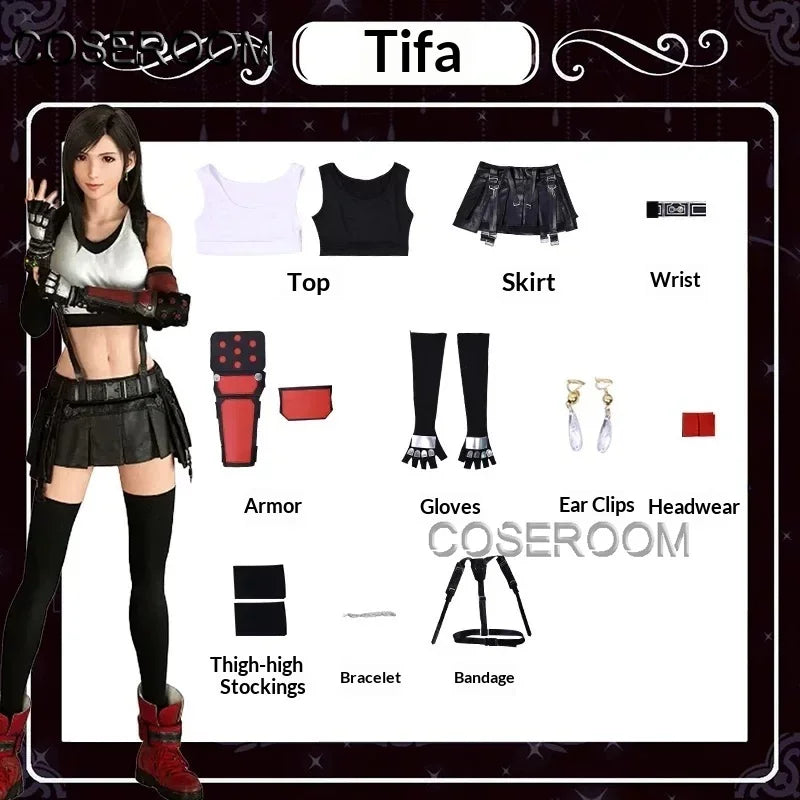 COSEROOM Anime FF VII Tifa Cosplay Costume Wigs Suit Coser Halloween Party Role Play Outfit Dress