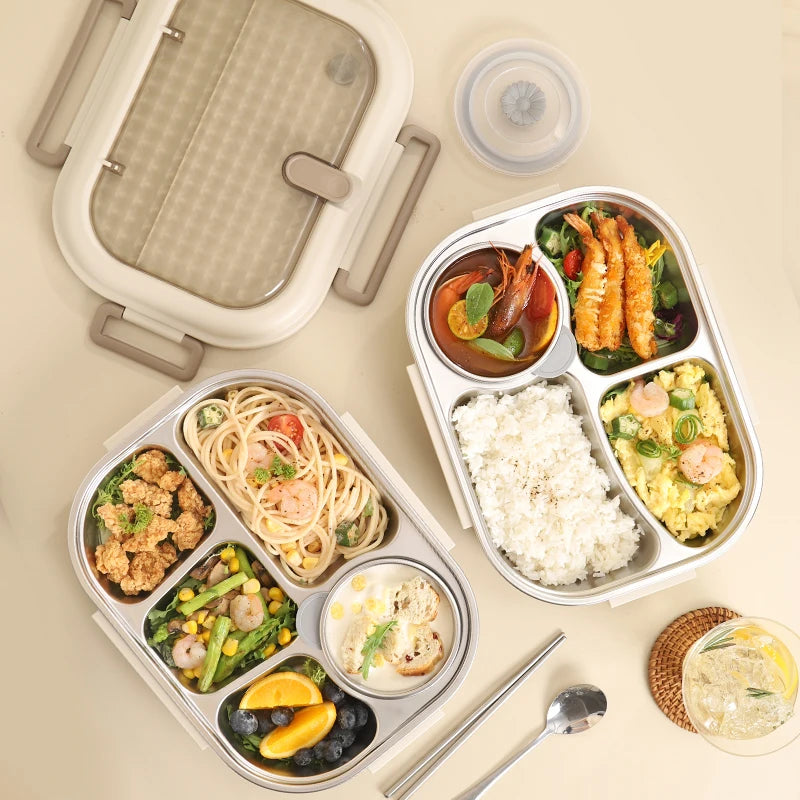 304 Stainless Steel Insulated Lunch Box Office Workers Sealed Portable Lunch Box with Bag Students Kids Commercial Bento Box Set
