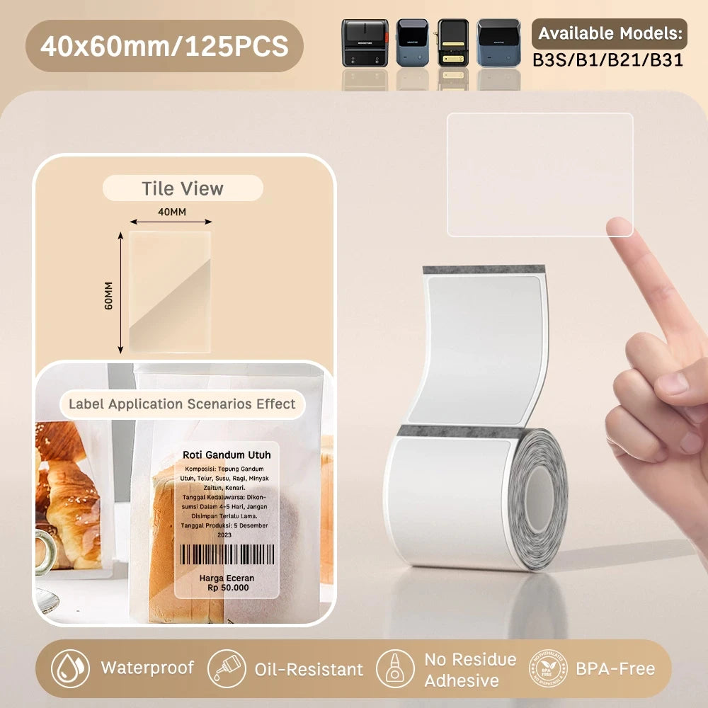NIIMBOT B21/B1/B3s Transparent Label Printing Paper Name Sticker Waterproof Circle/square Thermal Label paper