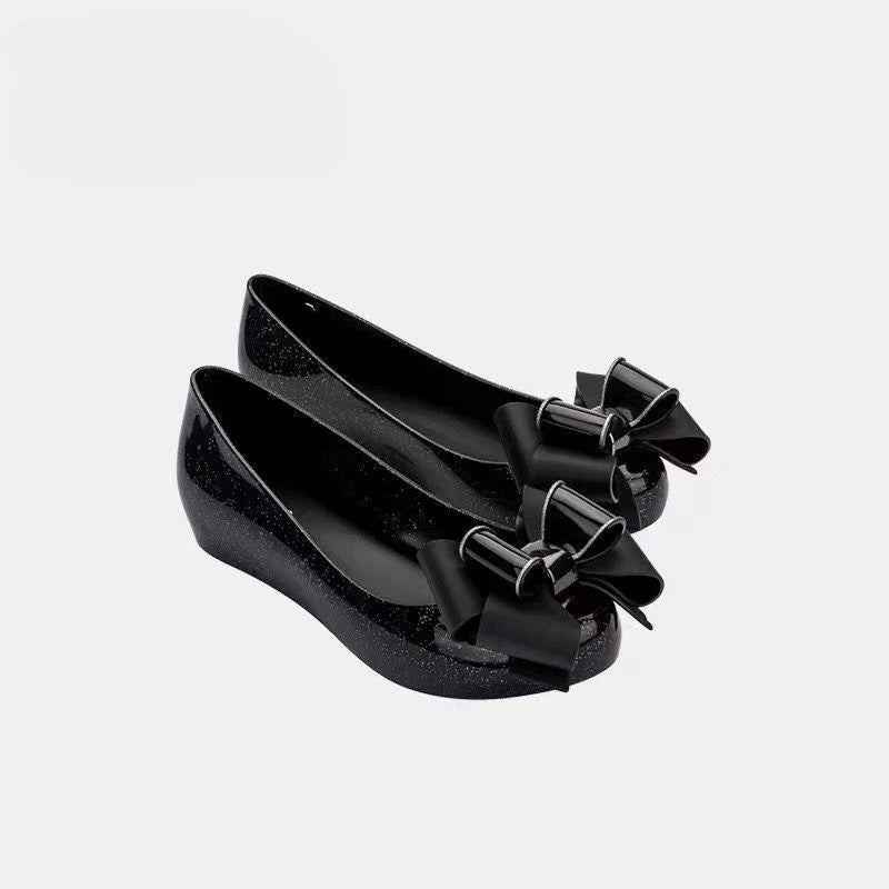 New Women's Jelly Shoes Fashion Ladies Fish Mouth Sandals Adult Girls Non-slip Beach Shoes Crystal Flash Retro Bow Sandal Female