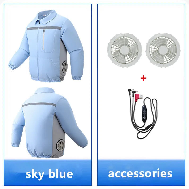 New Men'S Outdoor Fishing With Fan Clothes Construction Site Driving Heatstroke Prevention Cooling Work Coat(Without Power Bank)