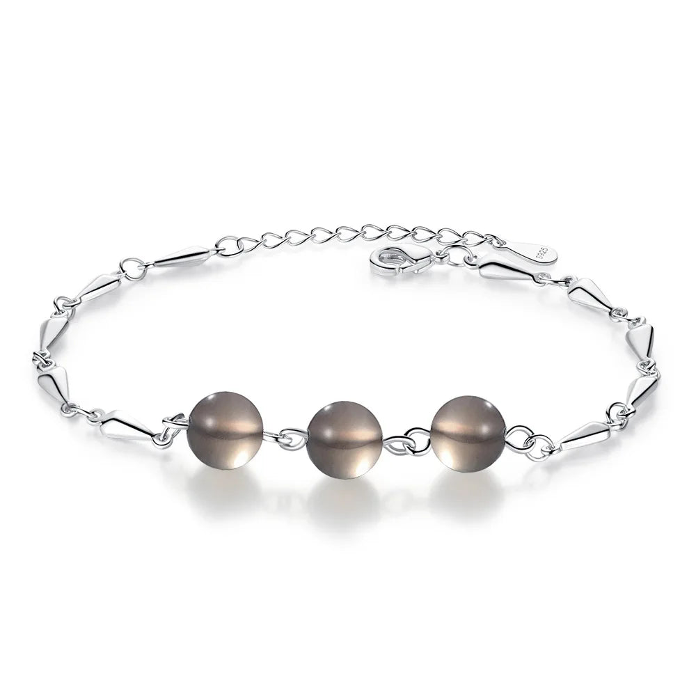 S925 Sterling Silver Bracelet Natural Gray Agate Crystal Bead Bracelet Engagement Party Jewelry Gift For Women