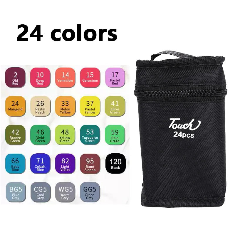 24-168 Colored Marker Pens Set Manga Brush Pen Drawing sketch Kawaii Art School Supplies Stationery Paint Lettering Markers